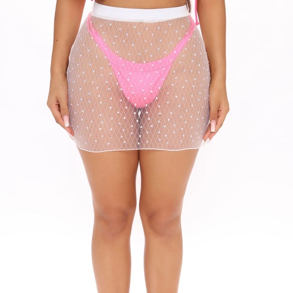 Fashionnova White One Piece Swim and Coverup Mini Skirt / Bachelorette Swim - Picture 3 of 6